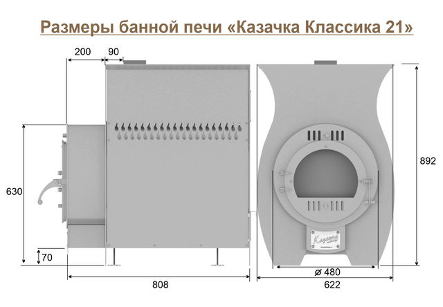 Размеры банной печи Казачка Классика 21