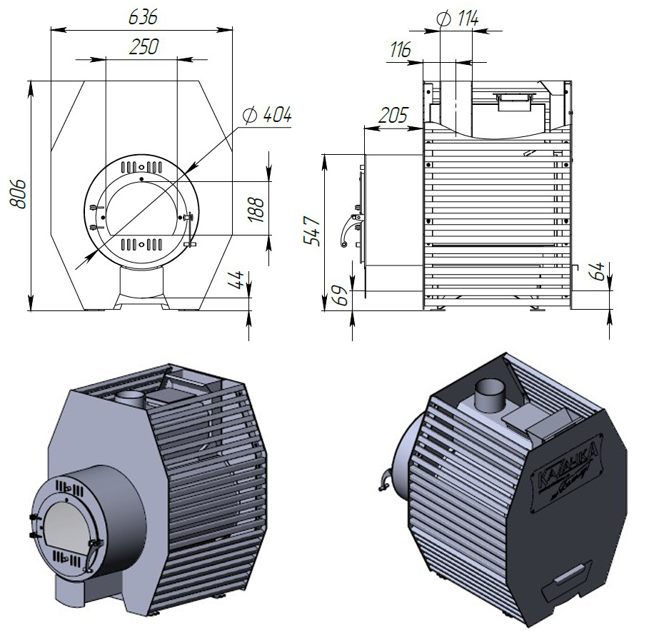 Размеры печи Казачка Классика Сетка 16