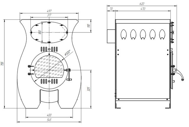 Размеры печи Кабыца 250