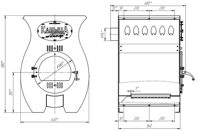 Размеры печи Казбыца 350